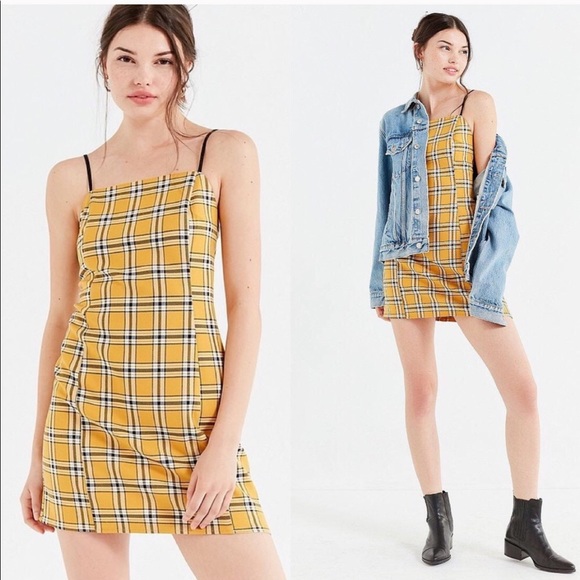 uo checkered mini slip dress